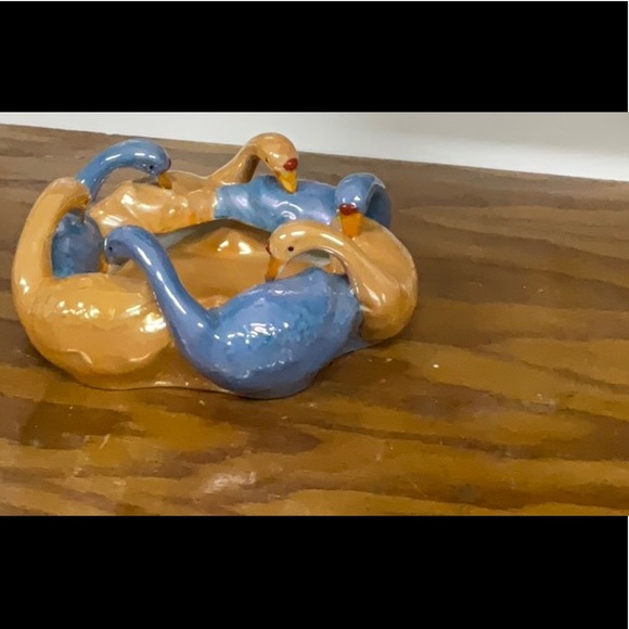 Hand Painted Blue and Gold Lusterware Geese Bowl 30s Raised Star Shape - Picture 1 of 16